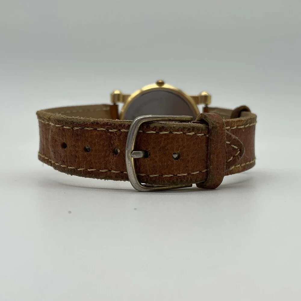 Gruen 192-VK32 Womens Watch 32mm White Dial Gold Tone Brown Leather New Battery